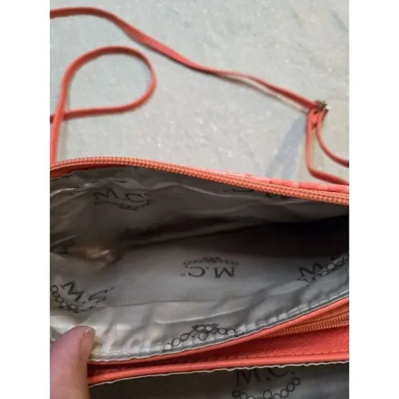 Madi Claire Peach Croc Embossed Leather Mini Crossbody Wallet Purse - Picture 4 of 7